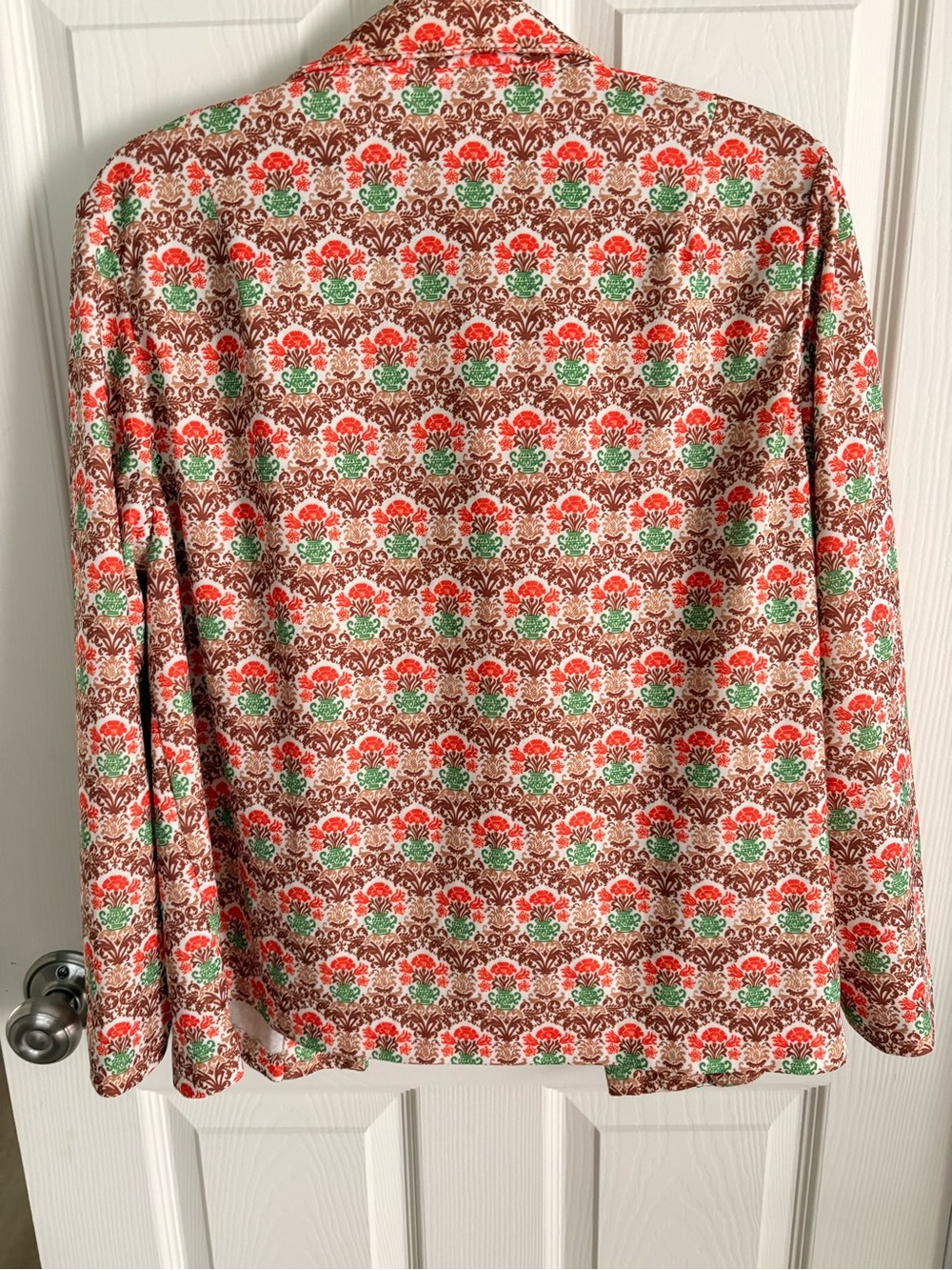 Vintage Printed Floral Long-Sleeve Shirt - Red, Green, Brown